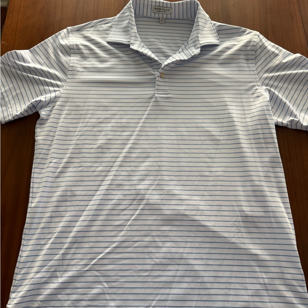 Peter Millar Light Blue and White Striped Polo Shirt